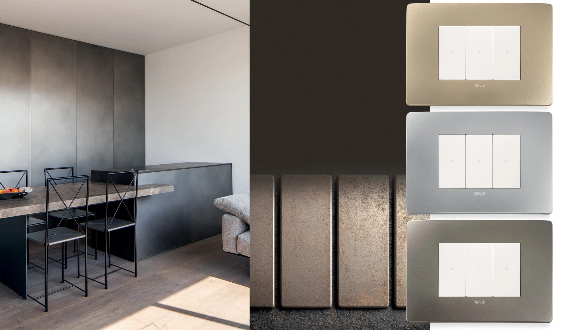 Accessiq Vimar strömbrytare plana up metallic