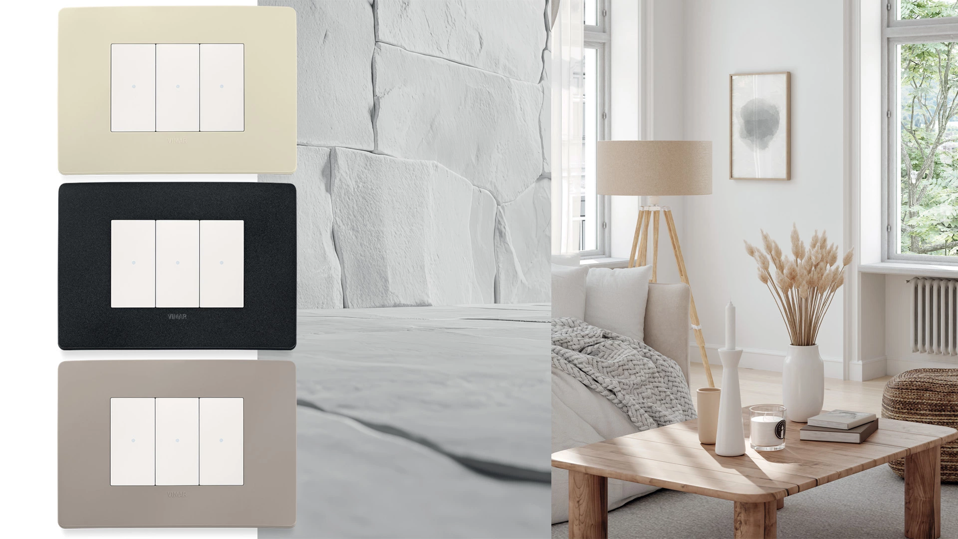Accessiq Vimar strömbrytare plana up neutrala färger